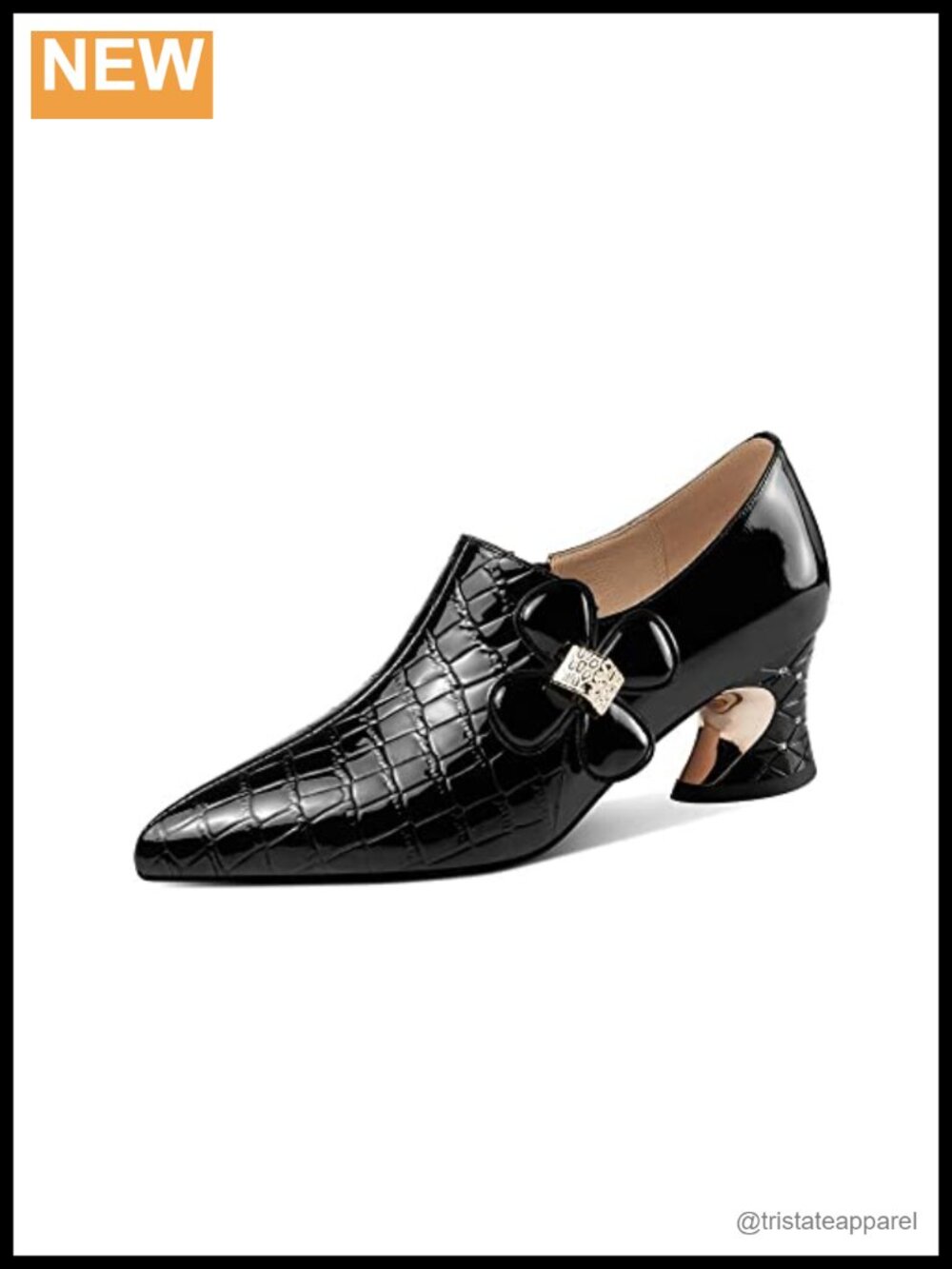 Handmade Patent Leather Pointed Toe Pumps Mid Heel Side Zip